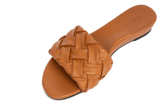 Steffie's Glide Saddle comfortable brown slide sandal for women