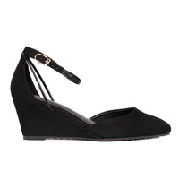 Steffie's Landmark Space 2-inch black suede wedge heel with RoamFoam cushioning