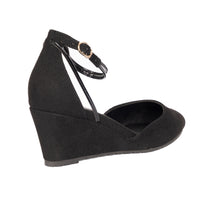 Landmark Space 2-inch black suede wedge heel with built-in met pad