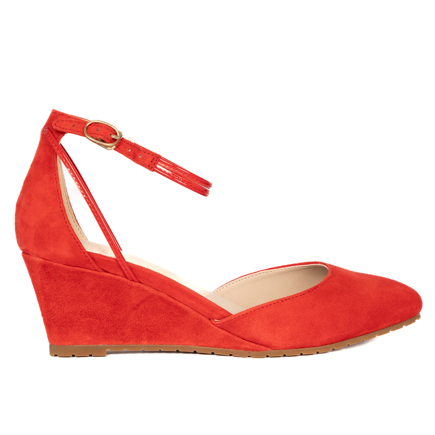 Steffie's Landmark Lava 2-inch red suede wedge heel with RoamFoam cushioning