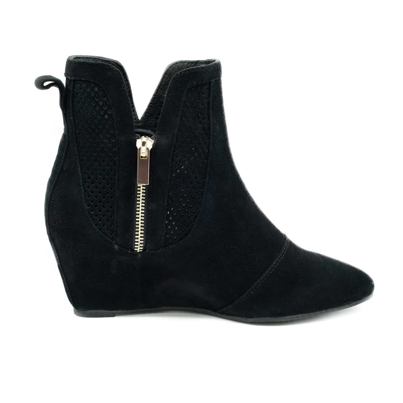 Steffie's Explorer Space black suede wedge ankle boot with RoamFoam cushioning