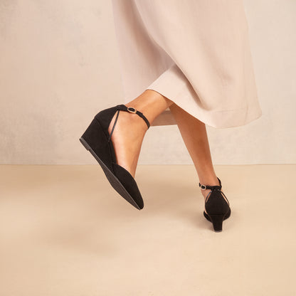 Black suede wedge shoes 
